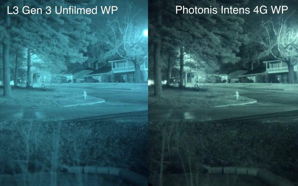 夜视仪对比L3 三代白磷无膜管 VS photonis 4G 白磷(高光)
